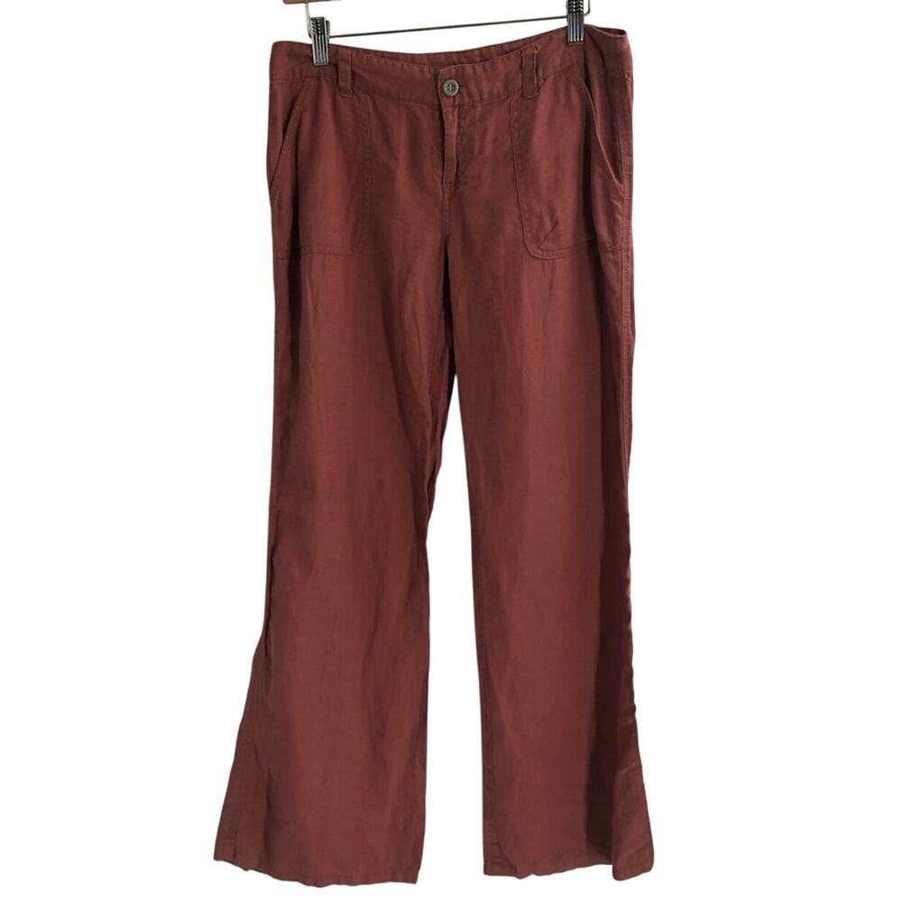 London Jean 100% Linen Blush Red Flare Relax Leg Pants Women’s 6